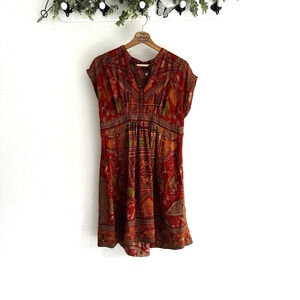 Ritu Kumar 100% Silk Floral Animal Print Orange and Red Dress Size 3 med